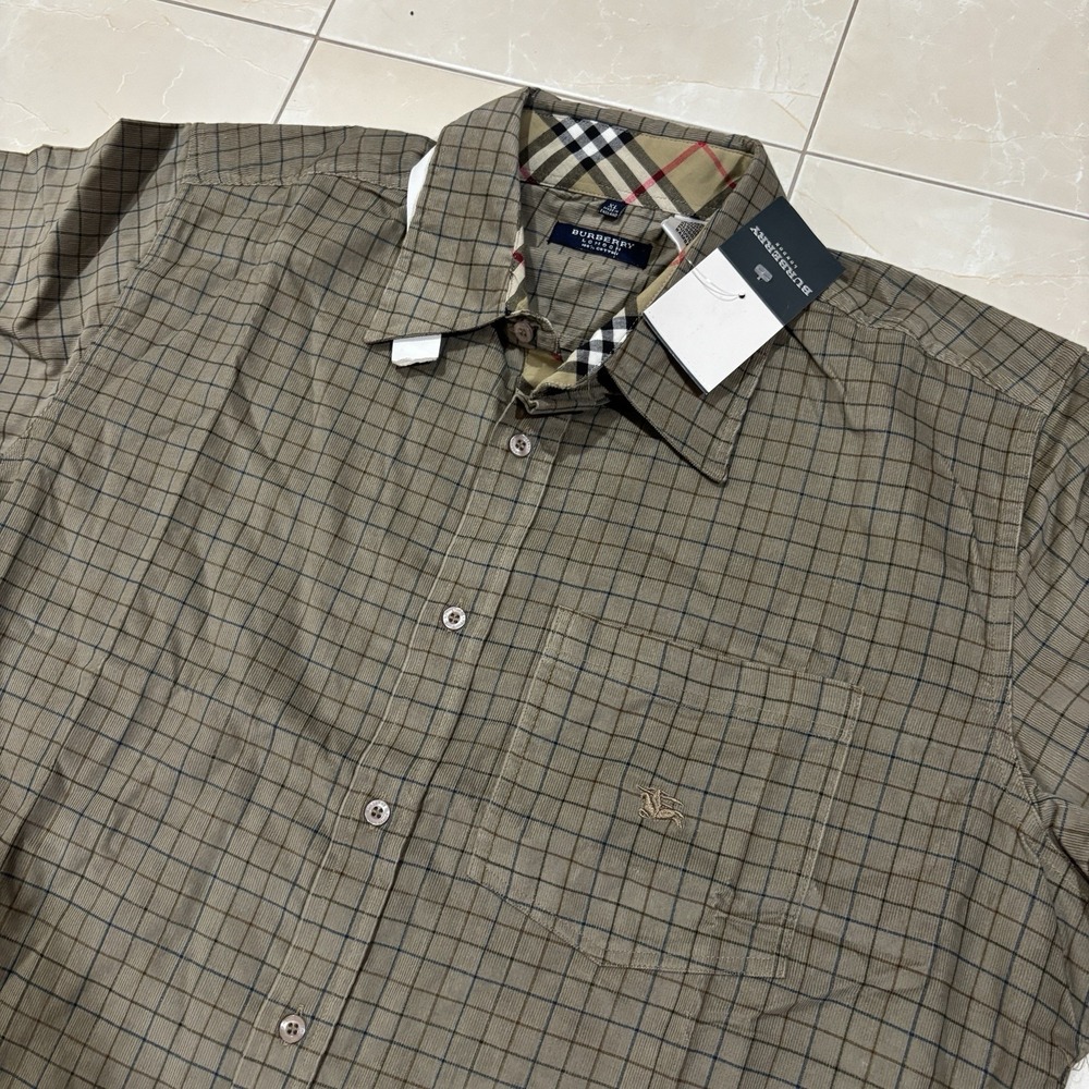 Vintage Burberry London Button Shirt Men's XL Plaid Pocket Deadstock NWT 90s Y2K